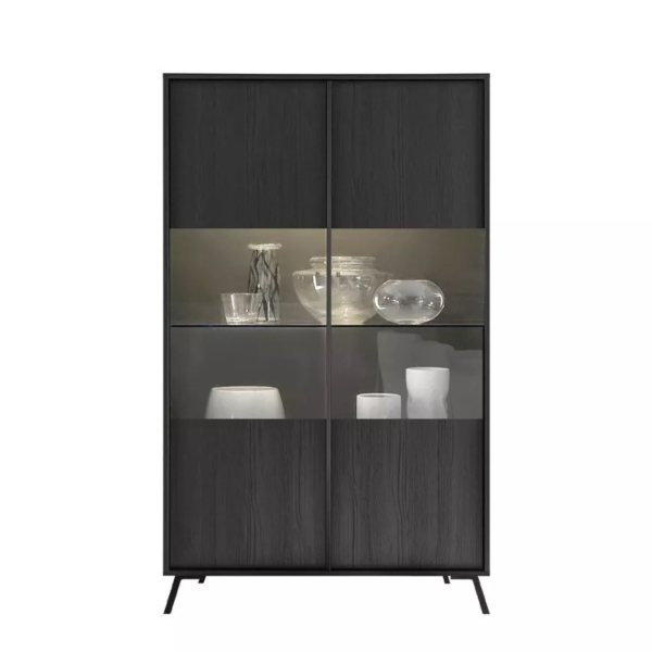 Vitrinekast Steel 104x174 cm 4 deurs burnt black