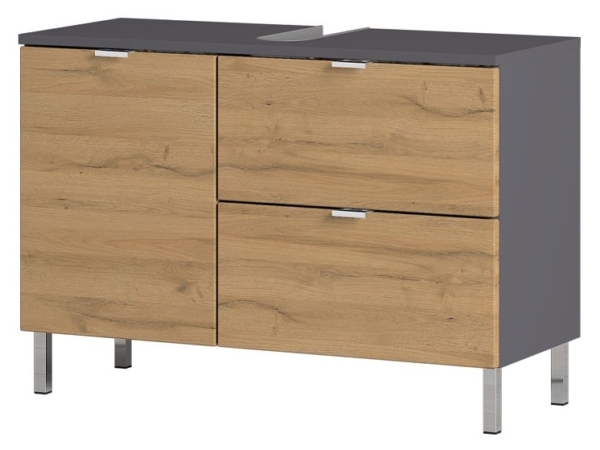 Wastafelonderkast Bruno L 80 cm breed in grafiet met grandson eiken