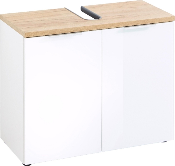Wastafelonderkast Pescara 58 cm hoog in wit met navarra eiken